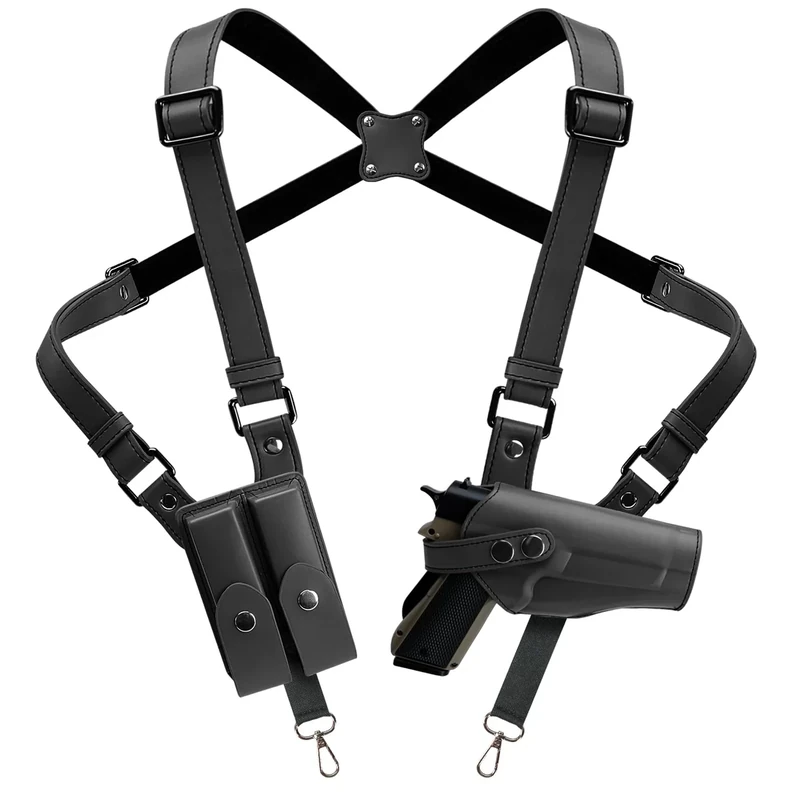 Shoulder Holster General Horizontal Gun Holster Adjustable PU Leather for Concealed Carry with Double Magazine Pouch - Fit 1911, Glock 17/19/23 and Most Kinds of Pistols- for Right Hand use