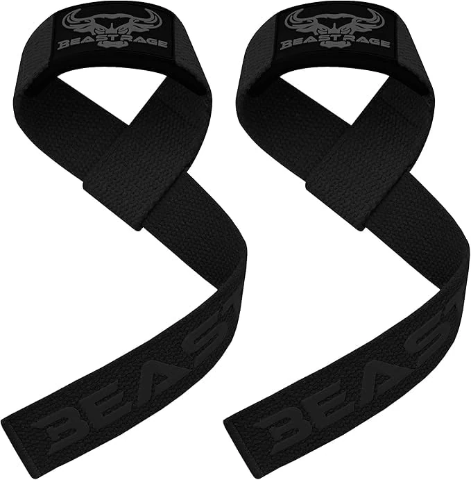 BEAST RAGE Lifting Wrist Straps for Weightlifting, Straps Gym Grip Power Workouts Lifting Straps Padded Cotton Men Women Wrap Lift, Deadlift Bodybuilding Weight Lifting Exercise Straps (Matt Black)