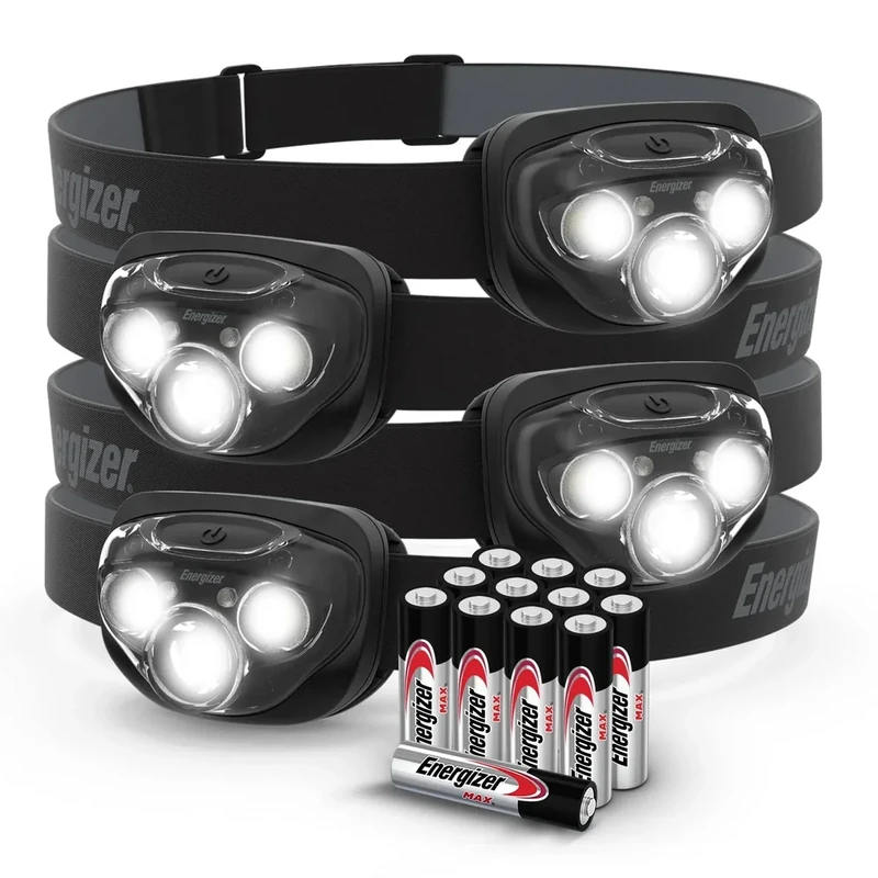 Energizer PRO-260 LED Headlamp (4-Pack), IPX4 Water Resistant Headlamps, High-Performance Head Light for Outdoors, Camping, Running, Storm, Survival LED Light for Emergencies (Batteries Included)
