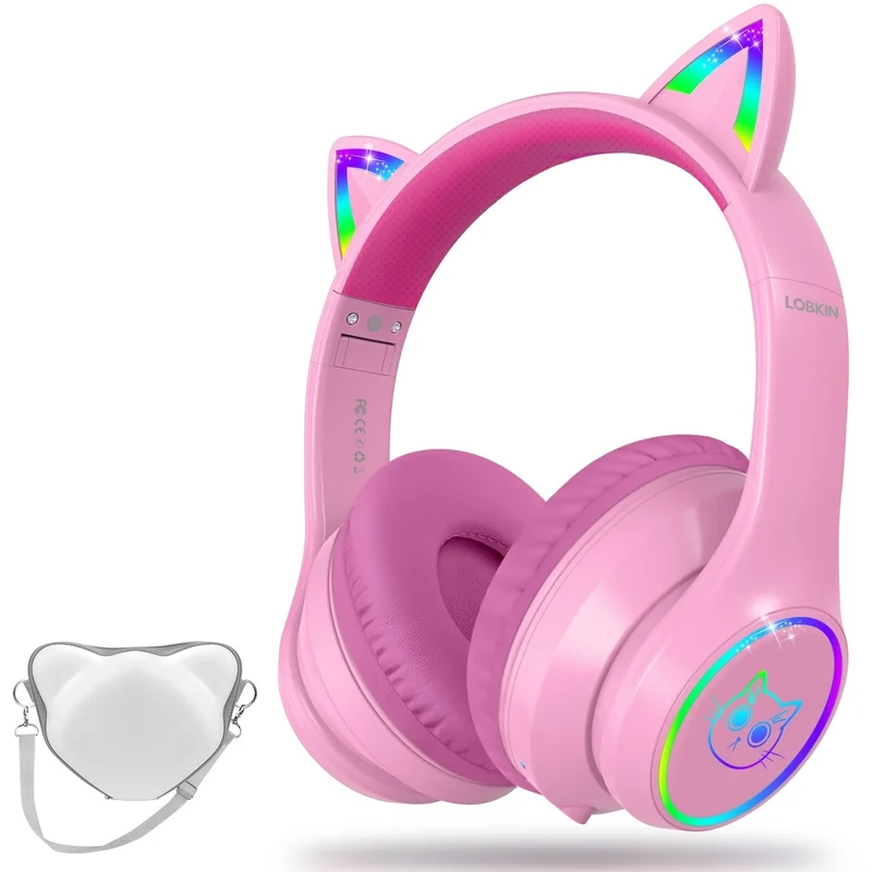 LOBKIN Bluetooth 5.4 Headphones RGB Cat Ears, Over-Ear, Wireless/Wired