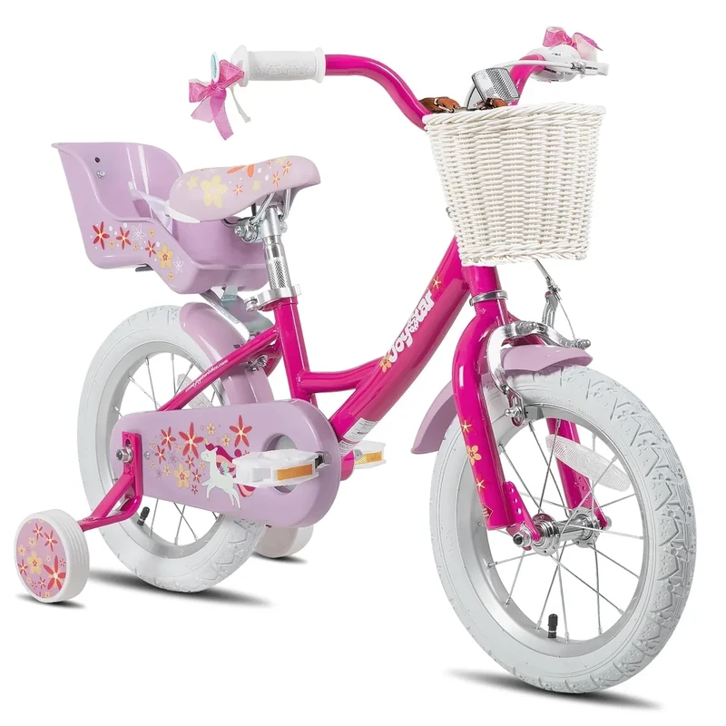 JOYSTAR Unicorn 12 Inch Kids Bike for 2-4 Years Girls Toddler Bike with Training Wheels Princess Girls Bikes with Basket Doll Seat Bike Streamers Kids Bicycles Fuchsia