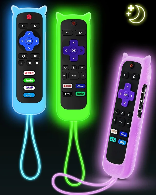 OneBom 3Pcs Roku Remote Cover Set - Cat Ears Silicone, Dark Colors