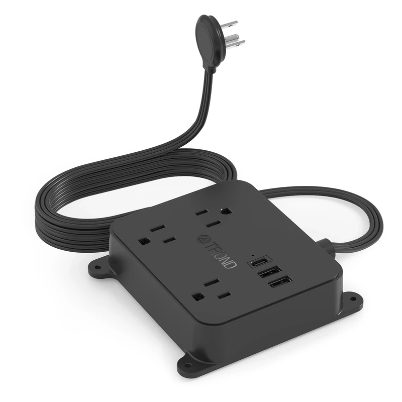 TROND 15FT Flat Plug Power Strip - 3 AC Outlets, 2 USB-A, 1 USB-C