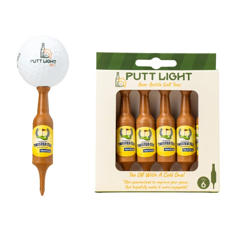 Putt Light Beer Bottle Golf Tee - Unbreakable and Recyclable Plastic Tee 6 Pack - Golf Gift for Men - Bachelor Party (Twisted Tee)
