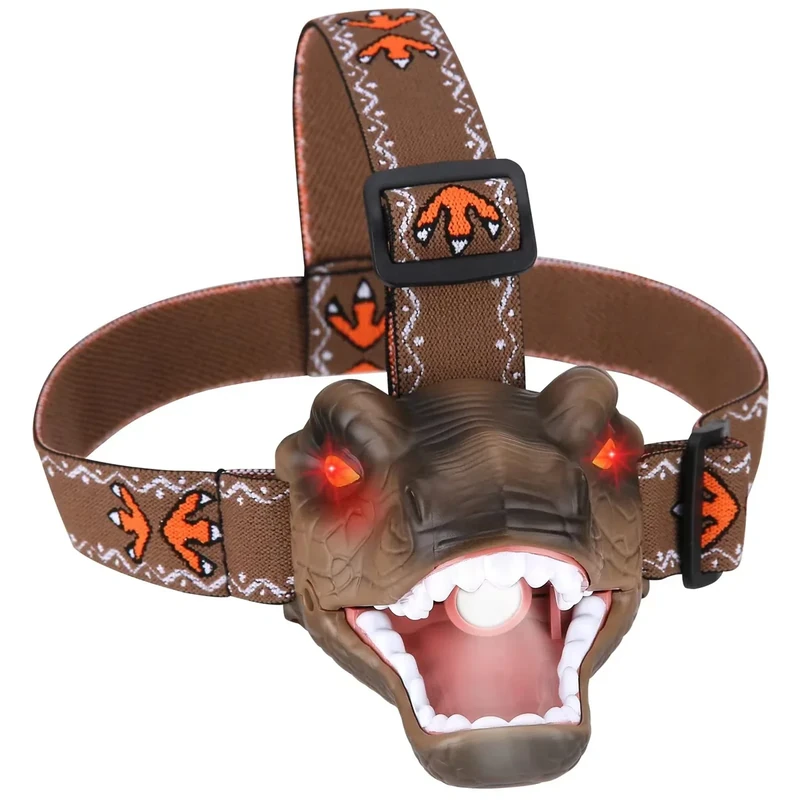 lelefa Dinosaur Kids Headlamp, T-Rex Dinosaur Led Headlamp Flashlight, Dinosaur Toy Headlamp Flashlight with 4 Lighting Mode for Boys, Girls’ Camping, Hiking, Reading and Party (Brown)