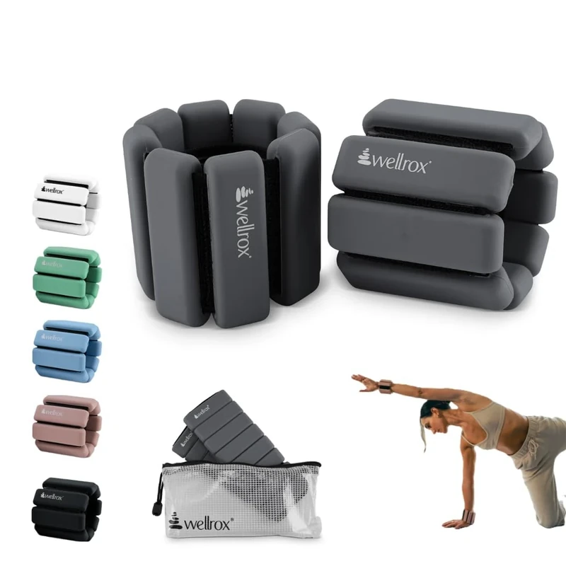 Wellrox Weighted Bangles – Adjustable Ankle and Wrist Weights for Women & Men – Set of Ankle Weights 2 lbs (1 lb Each Wrist Weight) | Weighted Arm Bands for Pilates, Yoga, Running & Walking (Grey)