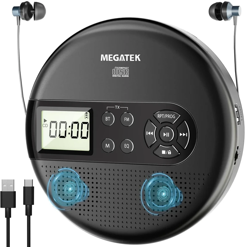 MEGATEK CP27BR CD Player with Bluetooth, FM Transmitter, USB - Black