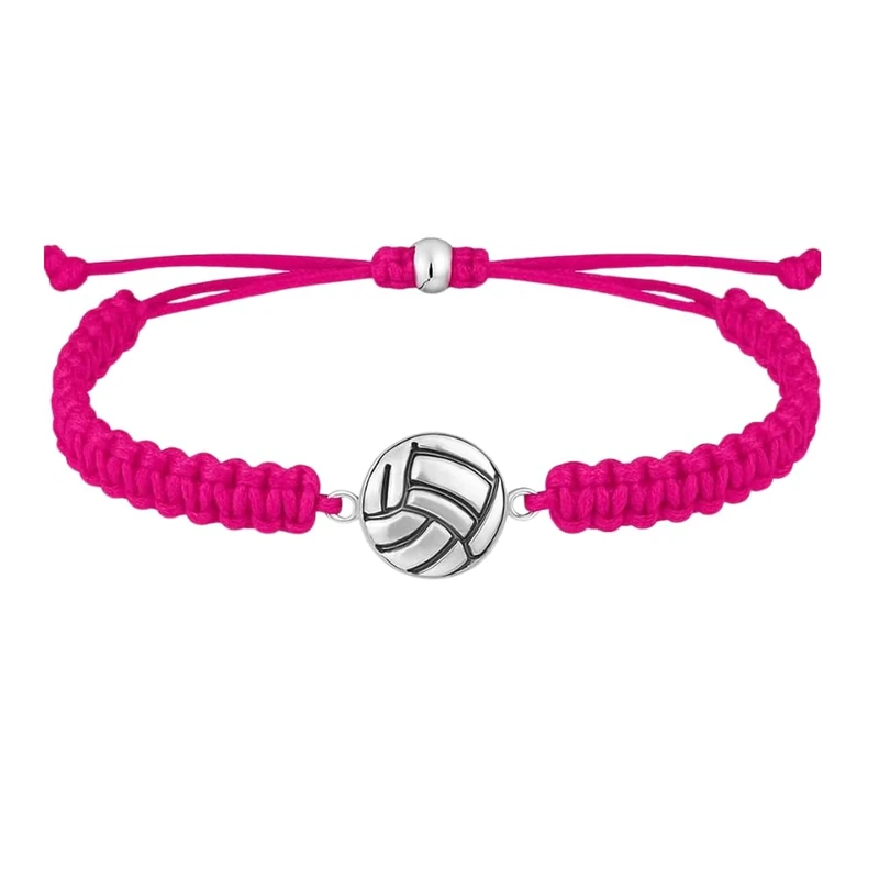 Volleyball Charm Bracelet Hot Pink- Adjustable Bracelets with Volleyball Charm. Ideal Volleyball Gifts/Souvenir for Volleyball Players. Unisex Friendship Bracelet by Sportybella.
