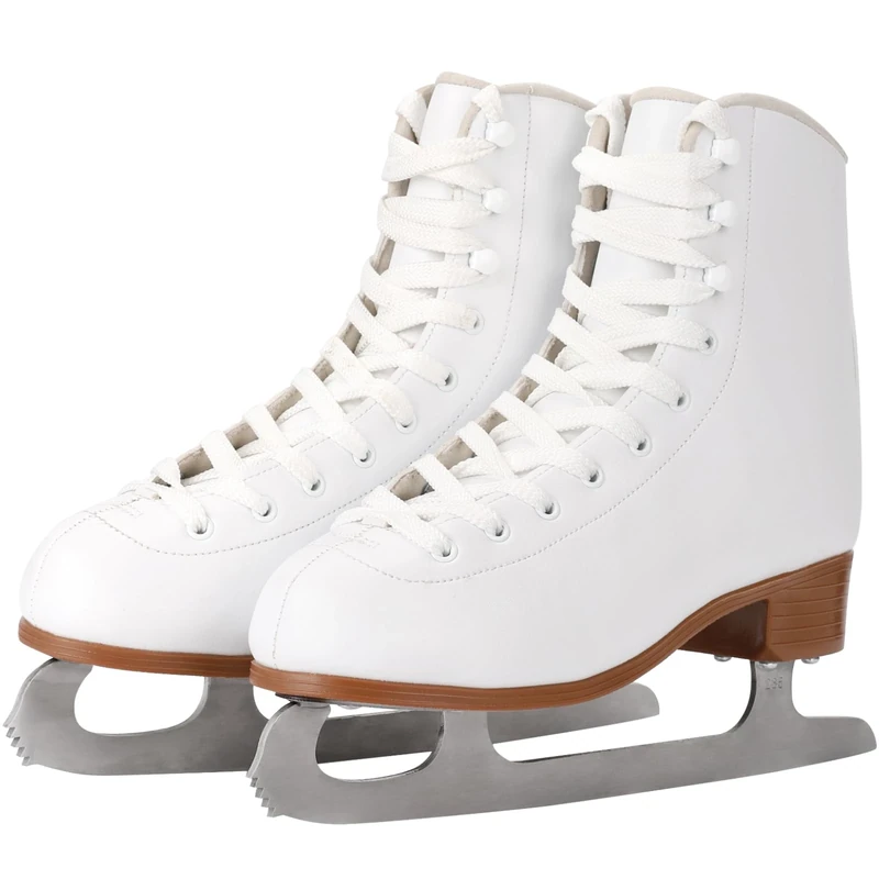 AhmyLion Figure Ice Skates for Beginners - White Comfortable Leather Ice Skates for Women, Men, Boys & Girls (Size Up 1 Size) (White, Womens Size-07/Mens Size 05.5)