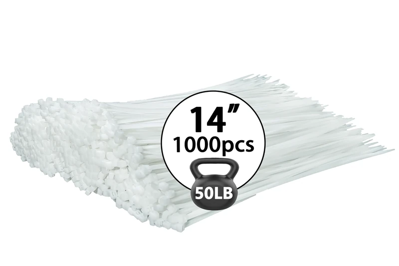 LOCKLOCK White 14" Zip Ties 1000 Pack - 50 lb UV Resistant Cable Ties