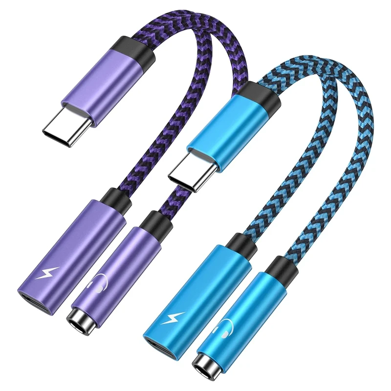 USB-C Headphone Adapter with PD 60W Fast Charging 2 in 1 Type C to 3.5mm Aux Adapter Audio Jack Dongle Cable Cord for iPhone 17 16 16e 15 Samsung Galaxy S25 S24 FE A56 A16 A15 A55 S23 Ultra A54 A14