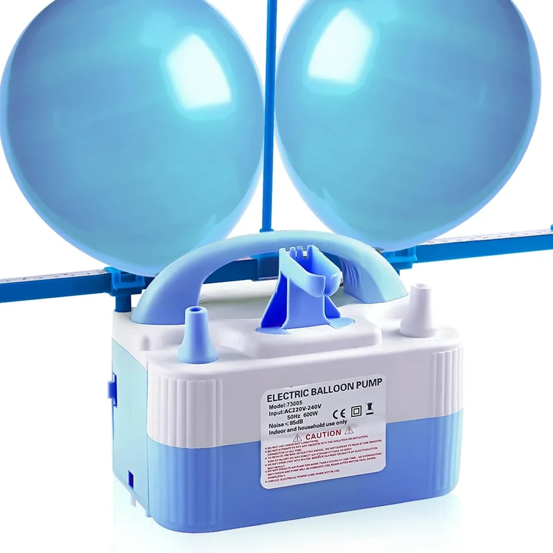 Electric Balloon Pump with Balloon Sizer, 110V 600W Balloon Blower Inflator Dual Nozzle Air Pump Balloons Inflator for Balloon Decoration,Balloon Arch, Balloon Column Stand, Party(White and Blue)