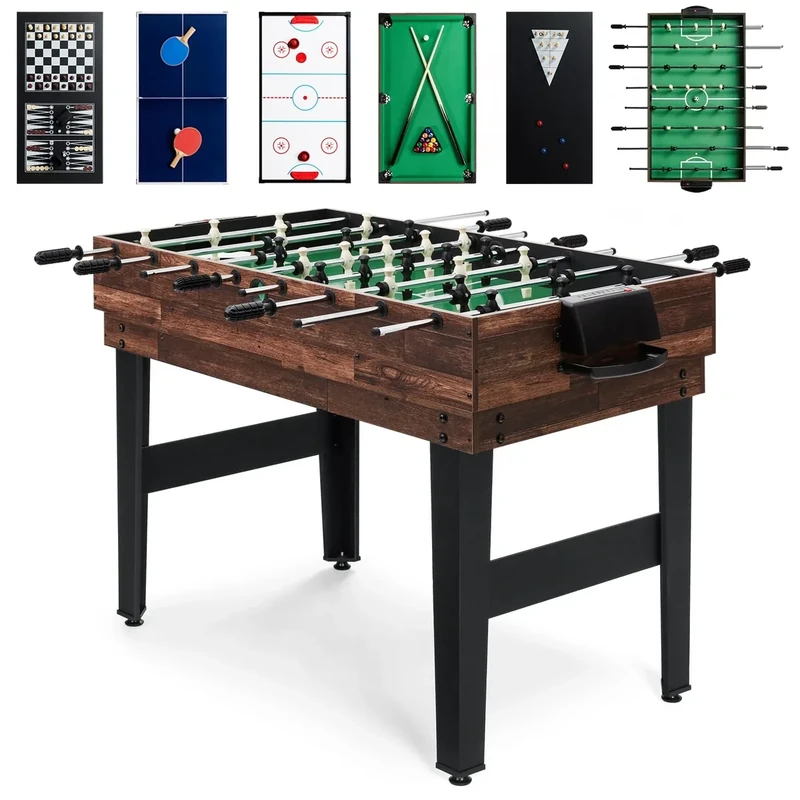 Best Choice Products 10-in-1 Multi Game Table, Combo Game Table for Kids and Adults w/Hockey, Foosball Table, Pool Table, Ping Pong Table, Chess, Checkers, 2x4ft - Walnut