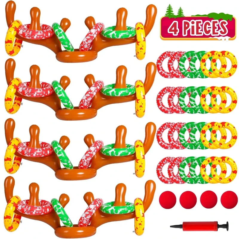 MGparty Christmas Inflatable Reindeer Antler Toss Games Xmas Ring Toss Game for Kids Teens Adults Indoor Outdoor Family Holiday Party Gifts