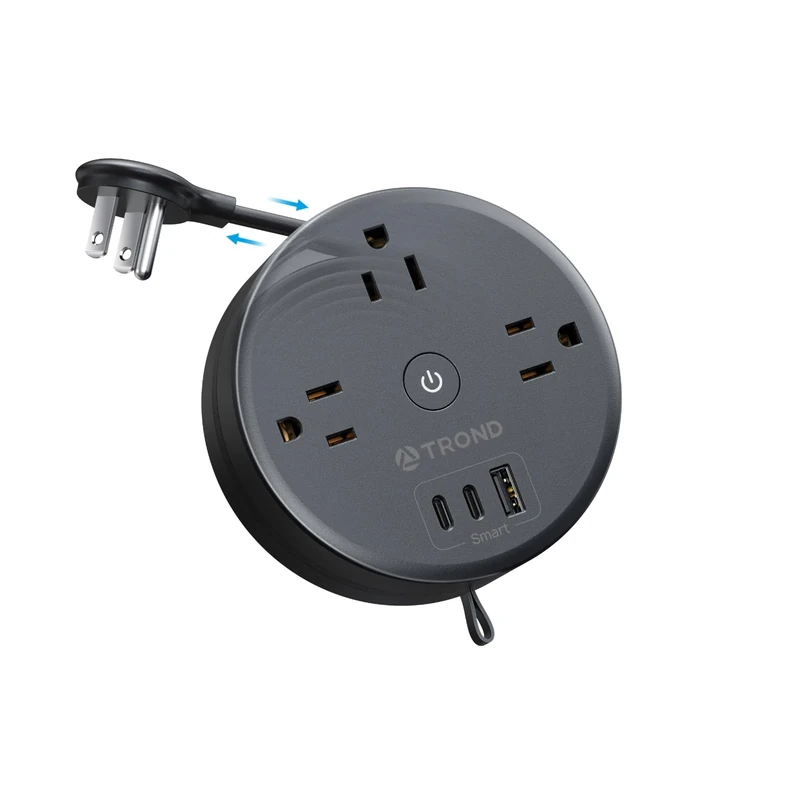 TROND Retractable Power Strip - 3 AC Outlets, 2 USB-C, 1 USB-A, 5ft Cord