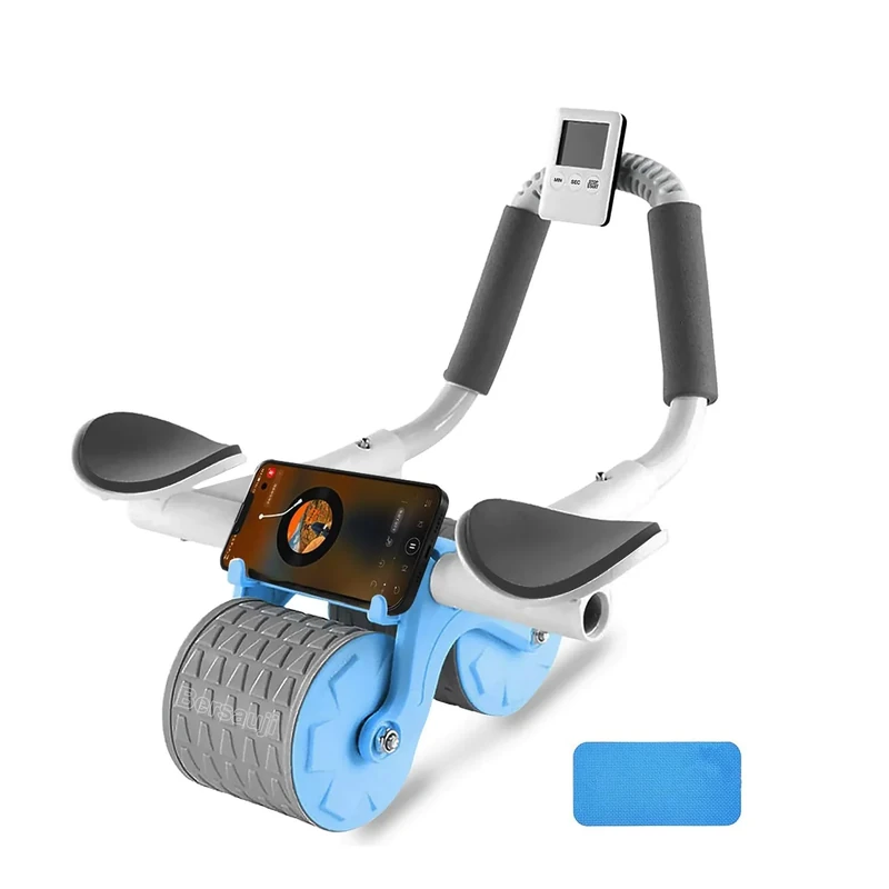 Bersauji 2025 New Ab Roller Wheel with Knee Mat &Timer, Automatic Rebound Abdominal Wheel, Ab Abdominal Exercise Roller with Elbow Support, Abs Workout Equipment Ab Exercise Roller for Women Men