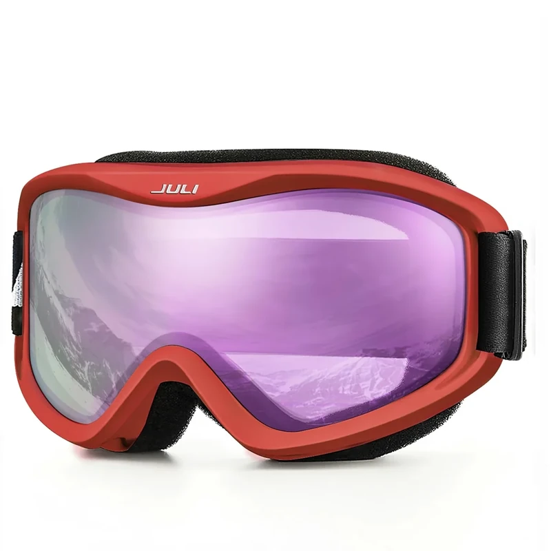 Juli Ski Goggle/Snow Snowboard Goggles for Men, Women & Youth - 100% UV Protection Anti-Fog Dual Lens(Red Frame Cherry Pink Len)