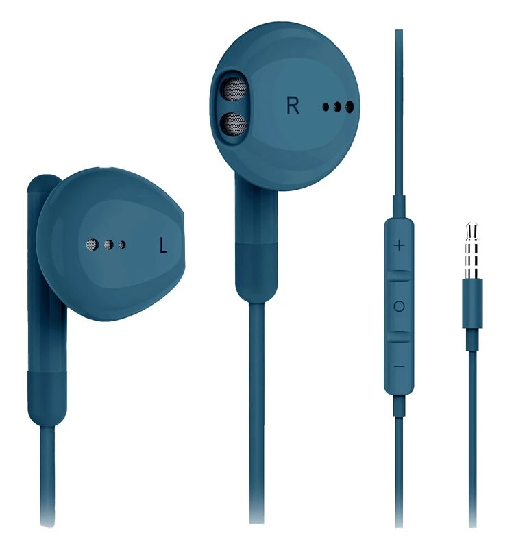 Kimwood Wired Earbuds with Mic - HiFi Stereo, Bass, 3.5mm Jack (Blue)