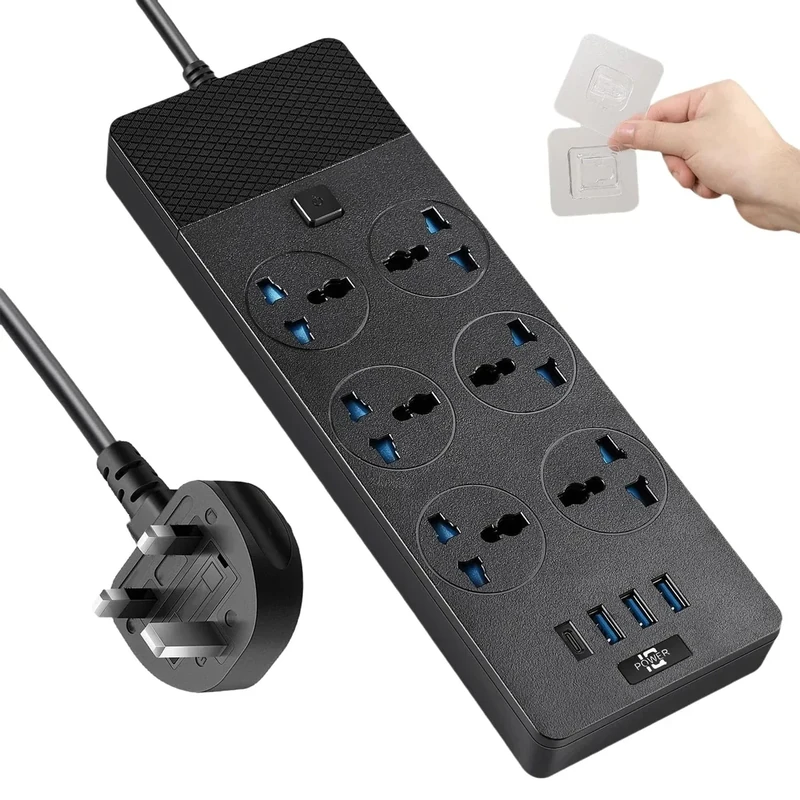 UK to US Plug Adapter, Jumpso Power Strip with 6 International Outlets and 4 USB Ports (1 USB C), 110-240v, 3000w, 6Ft, Universal Travel Adapter Extension Cord for Electrical Equipment