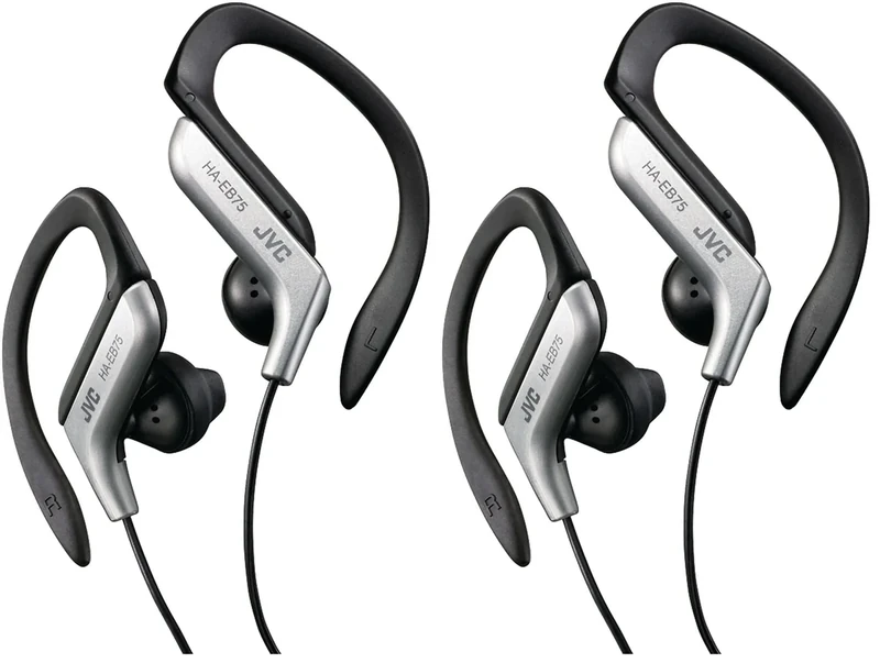 JVC Clip Style Headphone Black and Silver Lightweight and Comfortable Ear Clip Splash Proof Water Resistant Powerful Sound with Bass Boost HAEB75S (Pack of 2)