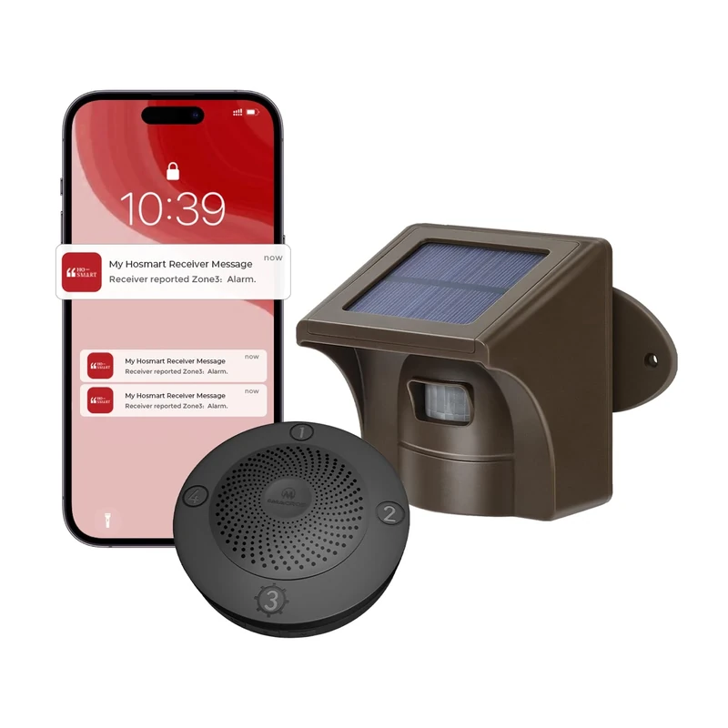 eMACROS Pro 3 Solar Driveway Alarm with App, 1/2 Mile Long Range Motion Sensor for Long Driveways, Homes & Large Properties, Outdoor Weatherproof Security Alert System, Plug‑in Receiver