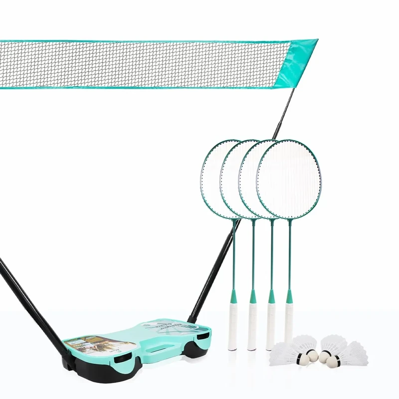 ENOVI EasyGo Badminton Set, with Net, 4 Racket, 4 Birdies, Portable Storage Box, for Backyards, Outdoor Games, Yard Games