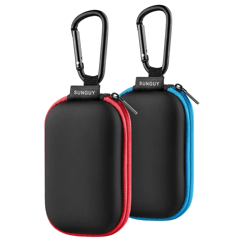 SUNGUY Earbuds Case 2Pack, Rectangle Earbuds Carrying Case, Portable Earphone Case Phone Accessories Organizer with Carabiner for Earphone, in-Ear Headphones, Earbud, SD Card, USB Charging Cable