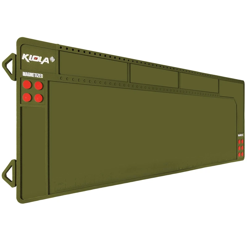 Klola Rifle Shotgun Gun Cleaning Mat Large, Magnetic Gun Cleaning Mats for All Guns, Anti-Slip Rifle Gun Mat with Organizer Parts Tray, Protective Workbench Cleaning Pad Inch Ruler,Dark Green