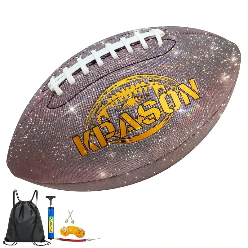 KPASON Football, Glitter Glow Football - Purple Holographic Glow Football Sparkles in The Light - Official Size 9 with Pump for Adults