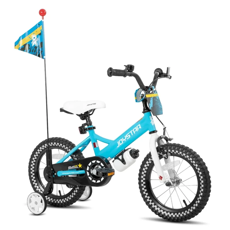 JOYSTAR Little Rock 14 Inch Kids Bike for 3 4 5 Years Boys with Handbrake Children Sports Bicycle with Training Wheels Bike Flag and Number Plate Toddler Boy Bikes Royal Blue