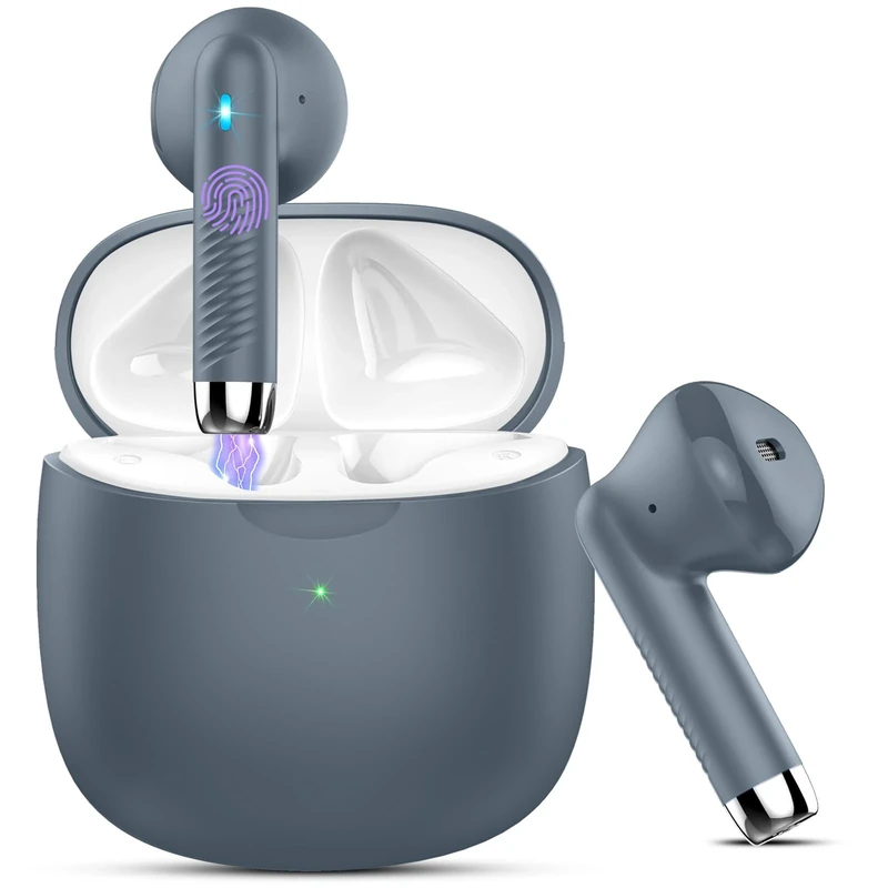 Jxrev Bluetooth 5.3 Earbuds - IP7 Waterproof, 32H Playtime, Gray