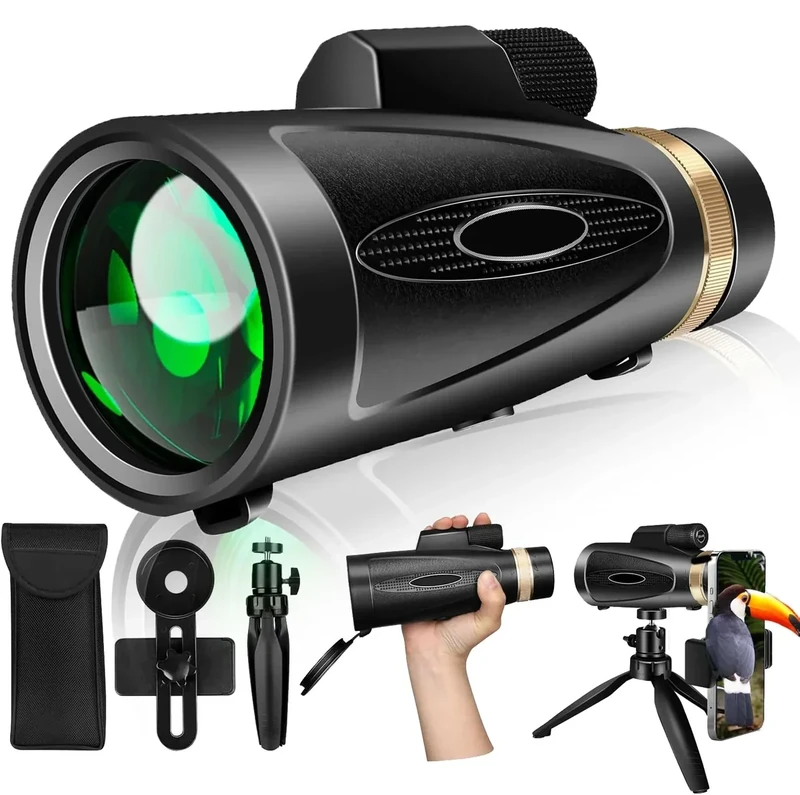80x100 High Power Monocular Telescope with Smartphone Adapter Tripod, Larger Vision Monoculars for Adults with BAK4 Prism & FMC Lens, Suitable for Bird Watching Hunting Hiking Camping Wildlife - Image 1