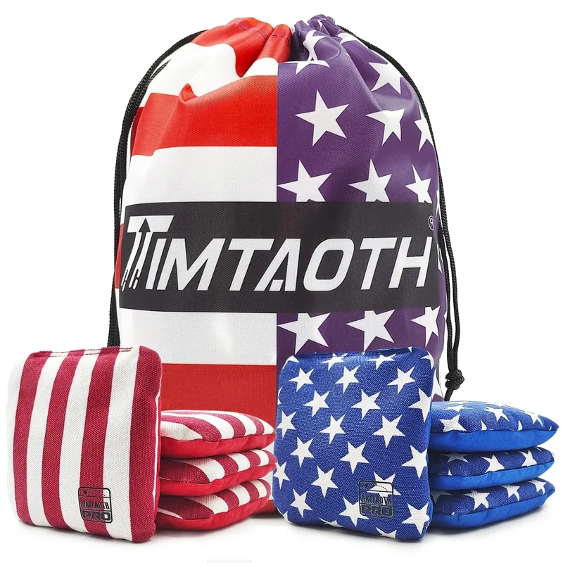 Timtaoth Dual Sided Corn Hole Bags Professional Cornhole Bags Set of 8 Regulation Size Weight Pro Corn Hole Bean Bags Slick and Stick,Stars & Stripes