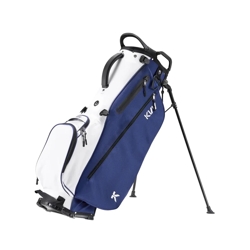 KVV Lightweight Golf Stand Bag with 7 Way Full-Length Dividers, 5 Zippered Pockets, Automatically Adjustable Dual Straps，Elegant Design(Blue/White)