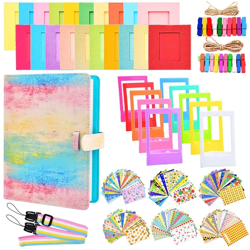 Sunmns Accessories Bundle Kit Compatible with Fujifilm Instax Mini 12 11 9 8 90 70 Instant Camera, Include Album, Film Stickers, Photo Frames, Hanging Frame, Strap (Rainbow)