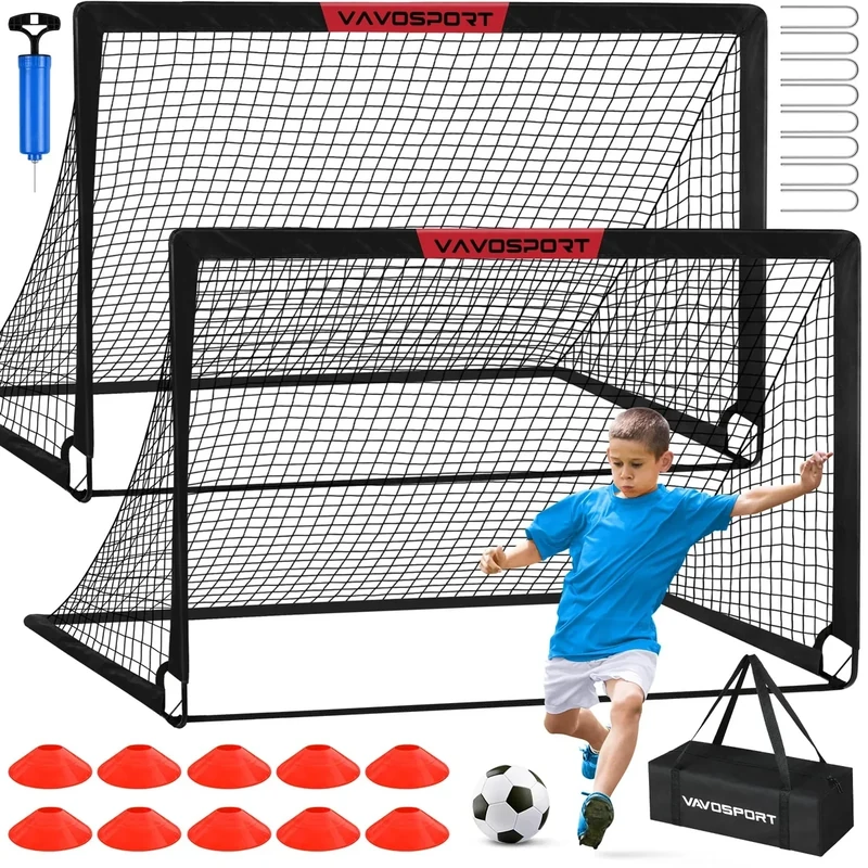 VAVOSPORT Soccer Goal, 2 of 6'x4' Kids Soccer Goals for Backyard Set, Portable Pop Up Soccer Net, Practice Soccer Training Equipment with Ball, Cones for Toddler,Youth Sports Outdoor Games Yard Play