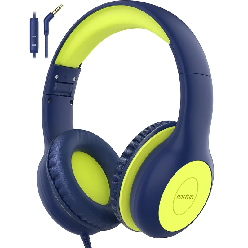 EarFun Kids Wired Headphones with Mic - 85/94dB Limit, Foldable Blue