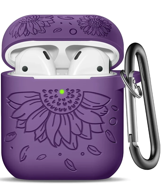 IMIVIO Compatible with Airpod Case & Airpods Case 2nd Generation, Sunflower Engraved Skin Cover Compatible with Apple AirPods 2nd/1st Charging Case Men Women, Cute Silicone, Front LED Visible