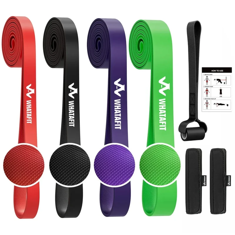 WHATAFIT Resistance Bands,Pull Up Assist Bands Set with Handles, Exercise & Workout Bands with Door Anchor for Men & Women – Home Fitness Equipment for Strength Training, Stretching