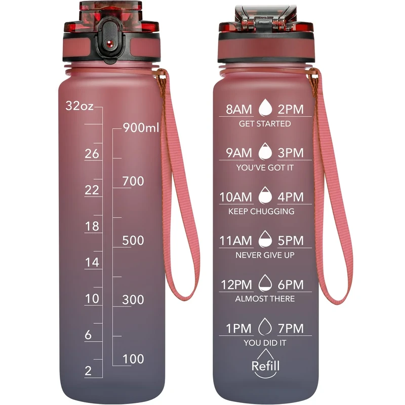 OLDLEY Water Bottle, 32oz Motivational Sports Water Bottle with Time Marker - Times to Drink - Tritan, BPA Free, Wide Mouth Leakproof, Eclipse Eve (1 Bottle)