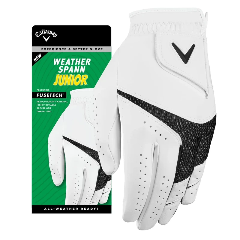 Callaway Golf Weather Spann Junior Glove (Worn on Right Hand, Small, White)