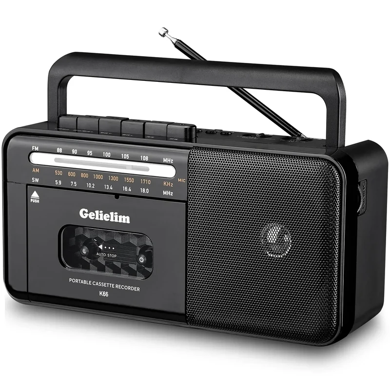 Gelielim Bluetooth Cassette Boombox - 8W, AM/FM/SW Radio, USB/TF, Battery
