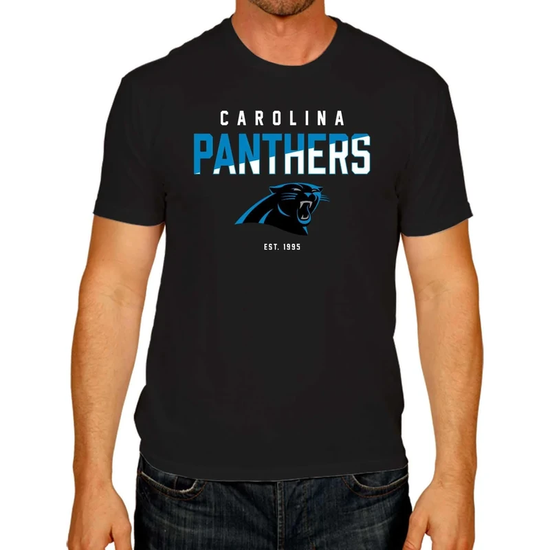 Team Fan Apparel Adult NFL Diagonal Fade Color Block T-Shirt - Officially Licensed - Tagless - 100% Cotton - Unisex (Carolina Panthers - Black, Small)