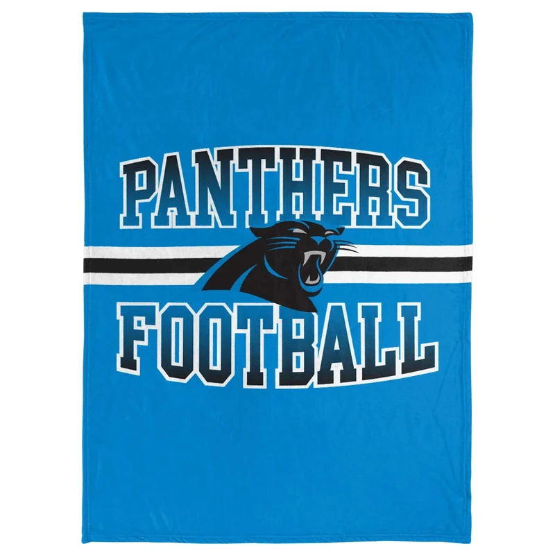 FOCO NFL Micro Raschel Plush Throw Blanket, Stripe Logo 45 x 60, Carolina Panthers