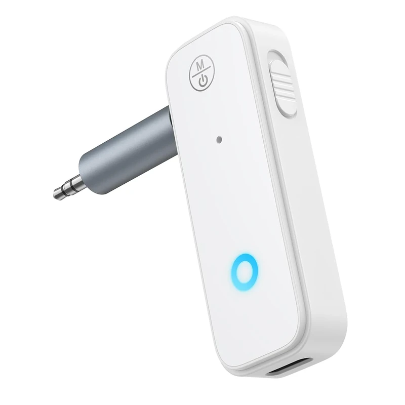 JXTZ Bluetooth 5.3 Dual Aux Adapter - Call, Noise Cancel, White