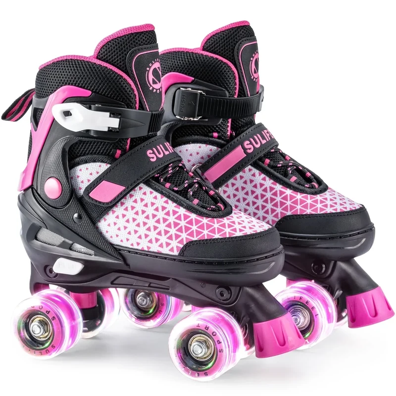 SULIFEEL Roller Skates for Girls Boys Kids,4 Sizes Adjustable Quad Skates with Light up Wheels,Safe Fun Children Skates, Best Gift for Beginners Indoor Outdoor Sports