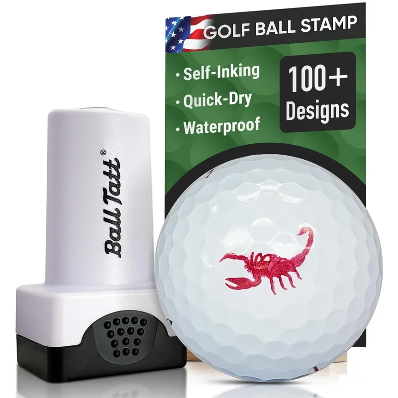 Ball Tatt - Golf Ball Stamp, Self-Inking Marker - Quick-Dry Permanent Marking Tool, No Leaks or Refills, Reusable & Waterproof Golfing Stamper - Ideal Gift for Golfers, Dads, Retirement (Scorpion).