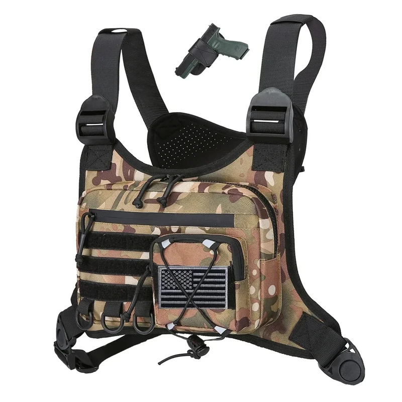 koculemi Outdoor Sports Chest Bag for Men, Chest Vest Holster Fits Most Pistols, Adjustable EDC Travel Chest Pack for Running, Hiking, Workouts (Camo)