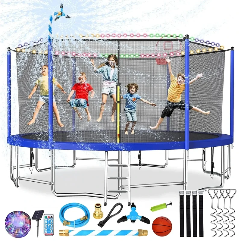 Lyromix Upgraded 15FT Trampoline for Kids and Adults, Large Outdoor Trampoline with Basketball Hoop and Enclosure Net, Capacity for 5-8 Kids and Adults