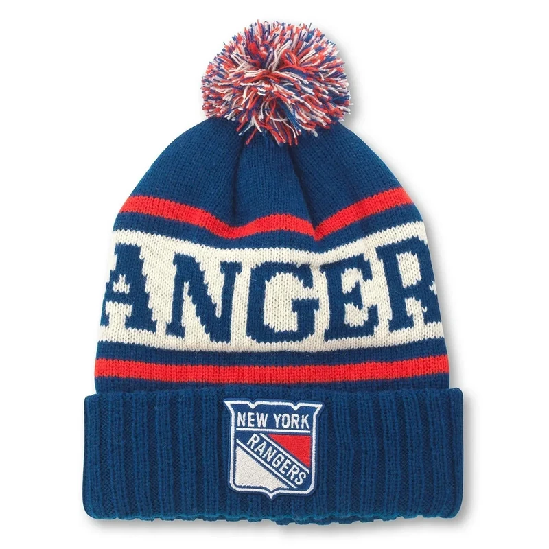 AMERICAN NEEDLE Officially Licensed NHL New York Rangers National Hockey League Team Pillow Line Knit Beanie Cap (23012A-NYR-ROIR)